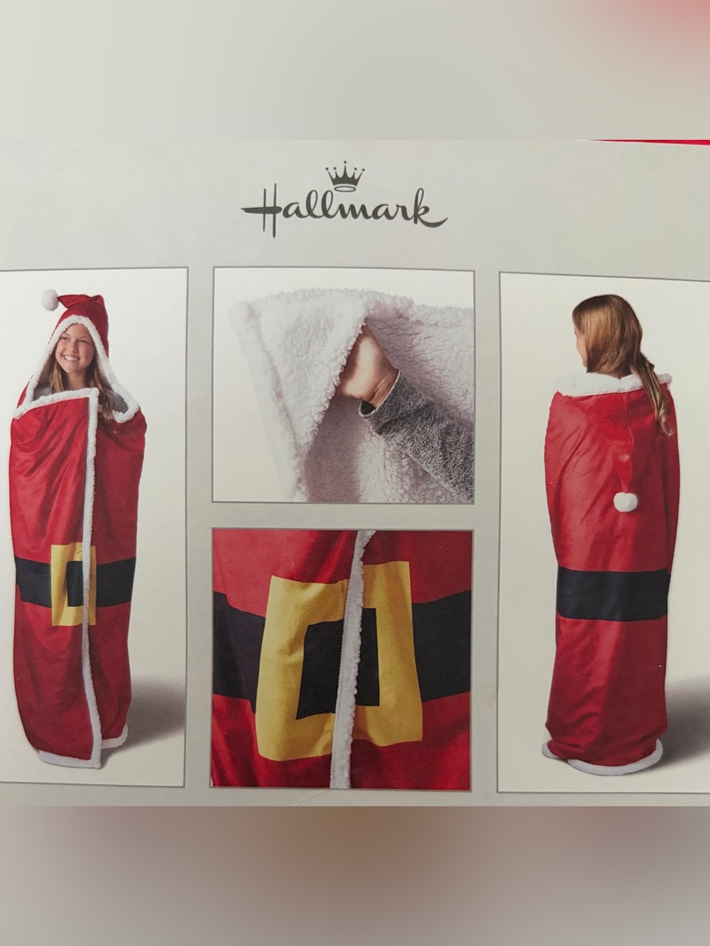 Hallmark Santa Hooded Blanket with Pockets 60” x 50”